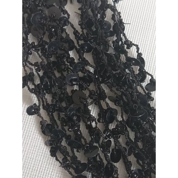 Black Sequins and Seed Beaded Adjustable Multi Strand Layered Statement Necklace - Picture 6 of 10